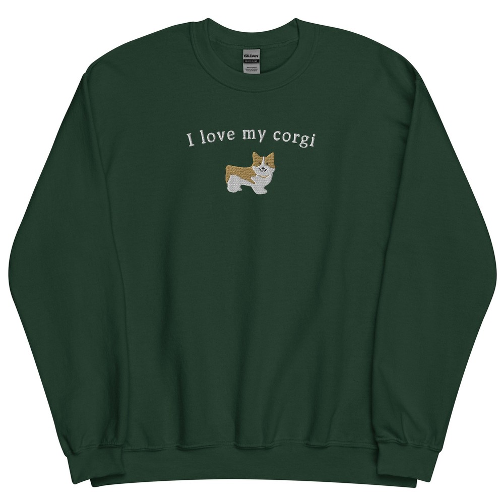 I love my corgi - Embroidered Unisex Crewneck Sweatshirt, Cute Vintage Style