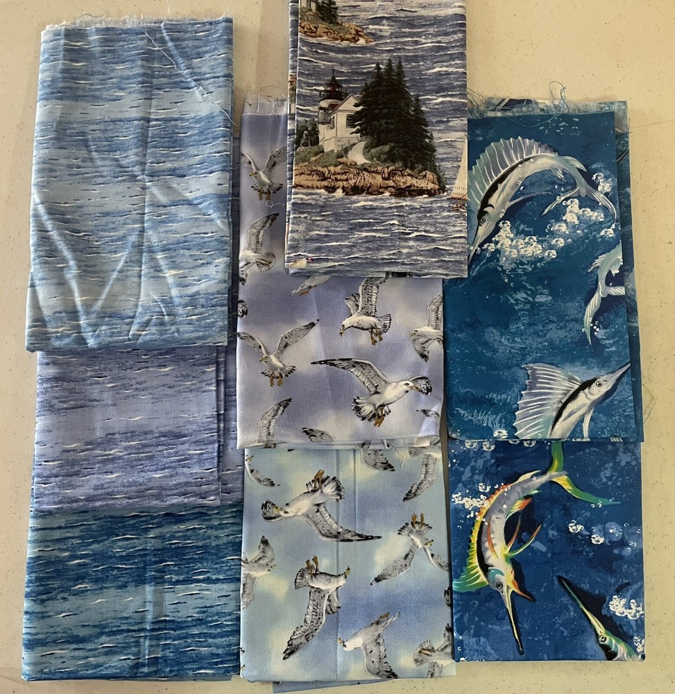 8 Assorted Nautical Quilting Cotton Fabric Fat Quarters
