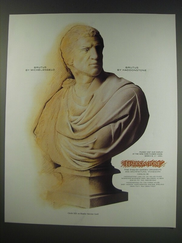 1991 Haddonstone Michelangelo Brutus Sculpture Advertisement