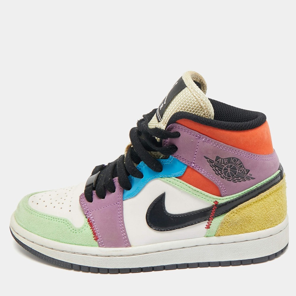 Air Jordan Multicolor Leather and Suede Jordan 1 Mid SE Lightblub Sneakers Size