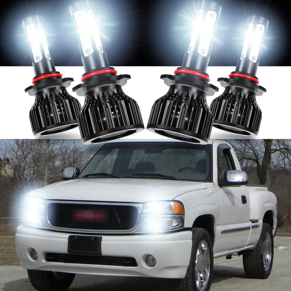 For GMC Sierra 1500 99-06 9005 9006 LED Headlights Kit Combo Bulbs 6000K 4-Sides