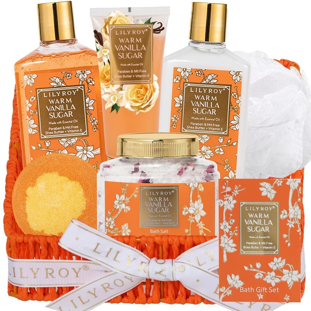 Christmas Gifts for Women - 7 Pcs Vanilla Bath and Body Gift Basket Set Spa...