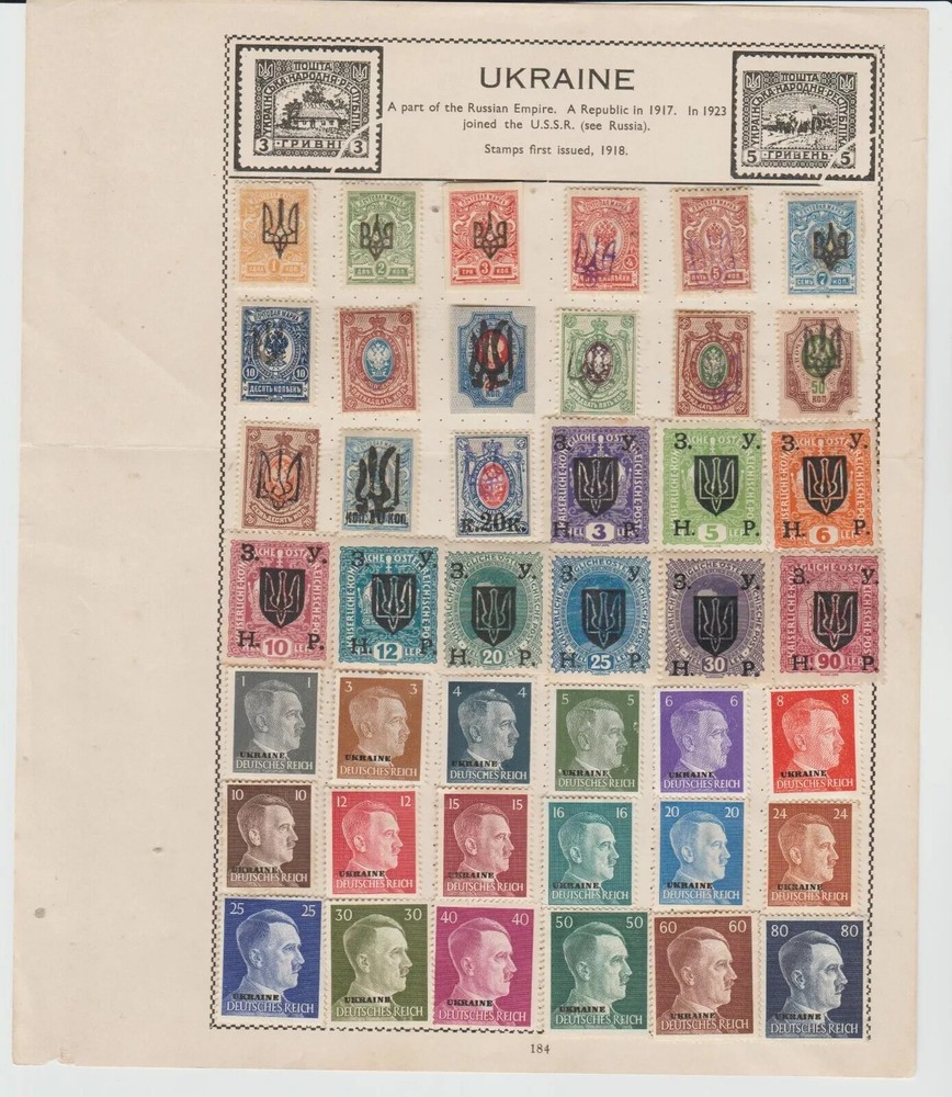 Ukraine 42 stamps & album page, 1918 to 1945