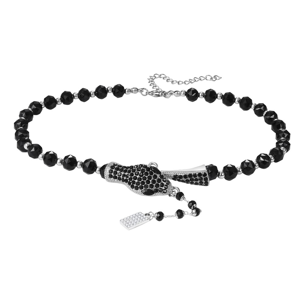 Womens Black Glass Beads Medusa Snake Cuban Link Collar Choker Necklace 14-16in