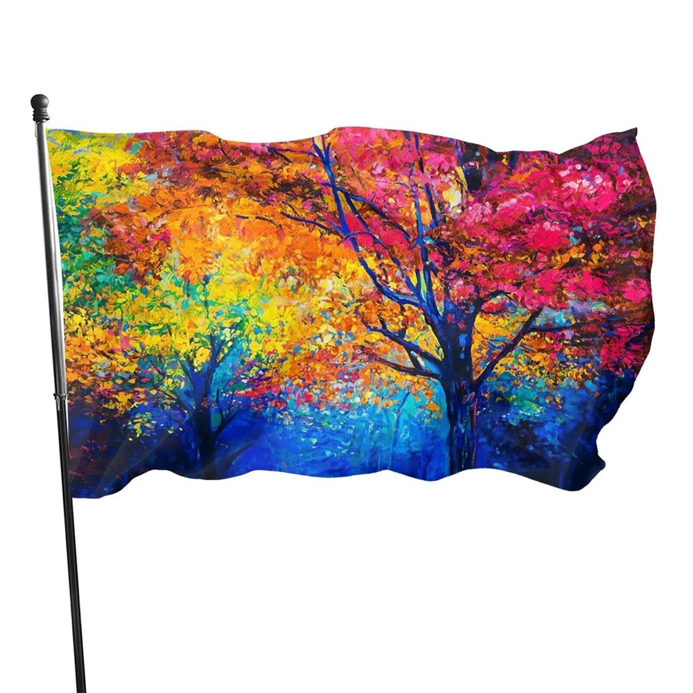 Autumn Fall Trees Flag 3x5 Ft Outdoor Decorative Banner Outside Hanging Stand...