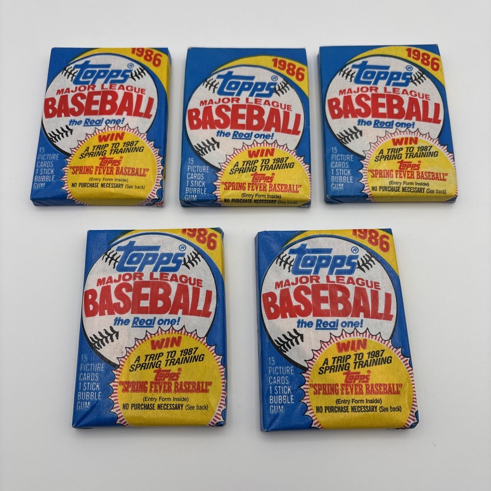 5 Unopened 1986 Topps Baseball Wax Packs Sealed Mint Condition