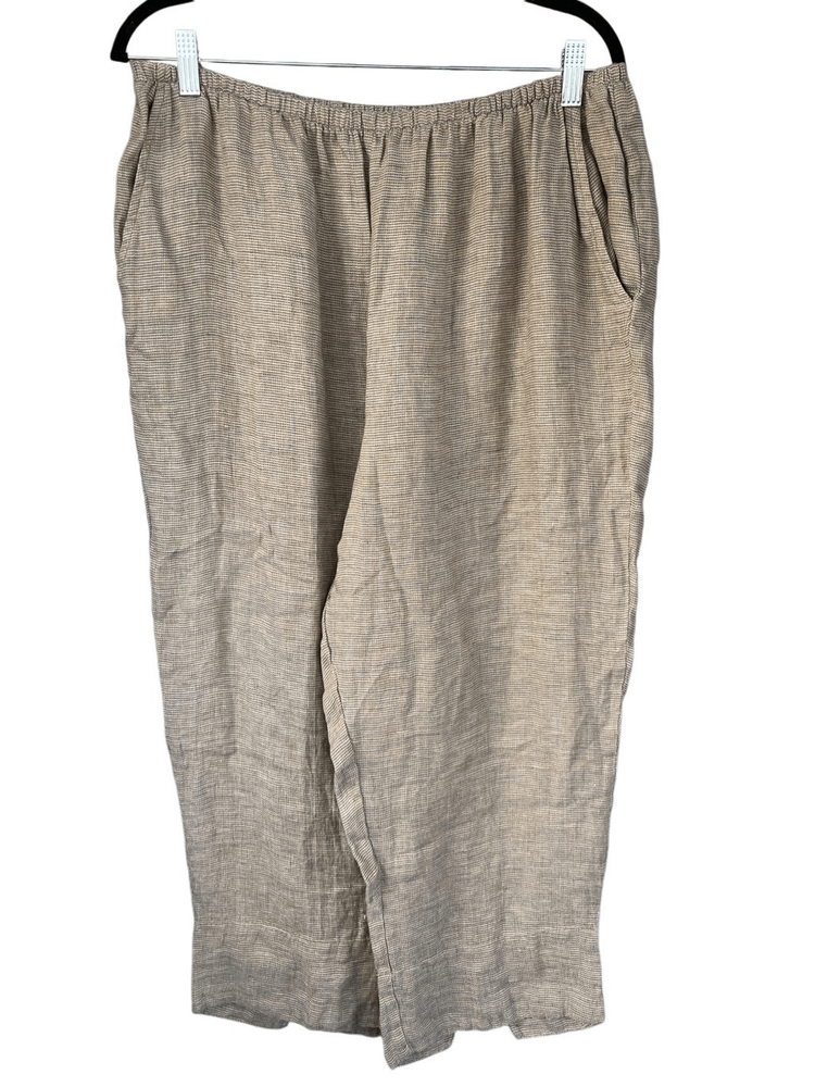 Flax Women's Elastic Waist Woven Linen Pull-on Capri Pants Tan Gray Large