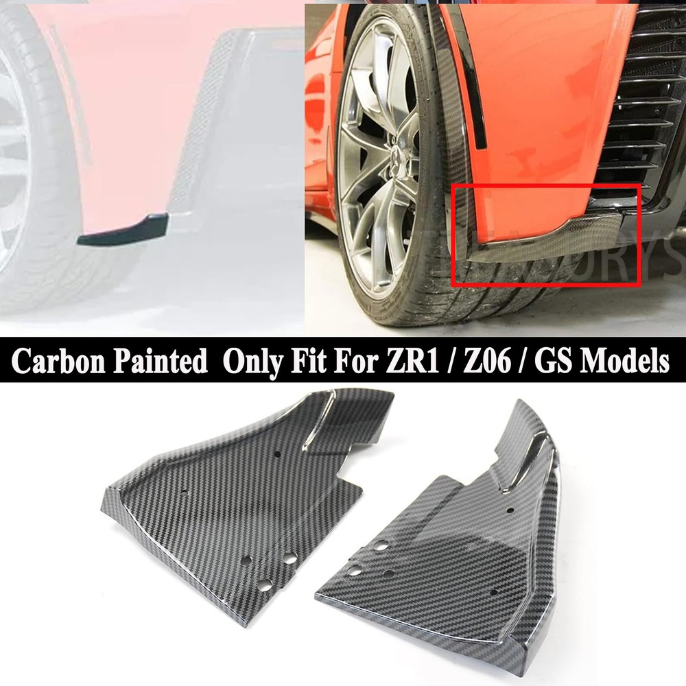 Rear Side Corner Splitter Aprons For Corvette C7 Z06 ZR1 GS 14-2019 Carbon Look