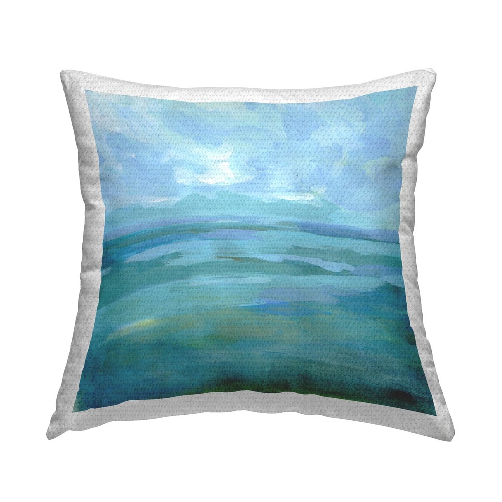 Vast Cloudy Sea Waves Blue Outdoor Printed Pillow 18x18