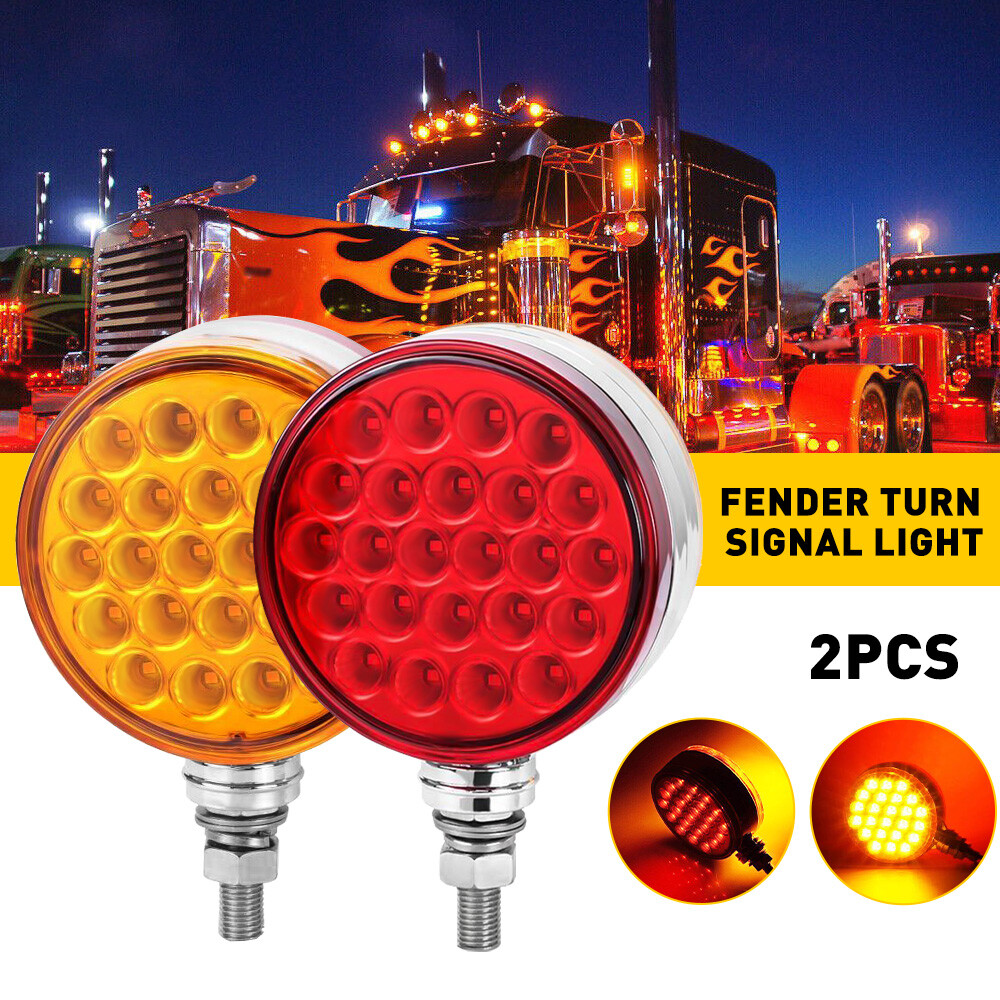 2X LED Dual Face Red/Amber Marker Lights Turn Signals Semi Truck Trailer Fender