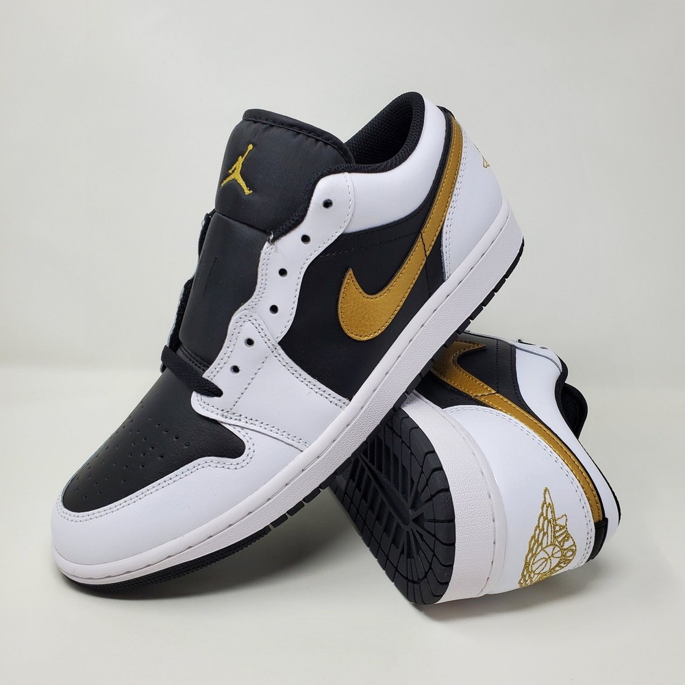 Nike Air Jordan 1 Low White Black Metallic Gold 553558-172 Men's Size 10.5