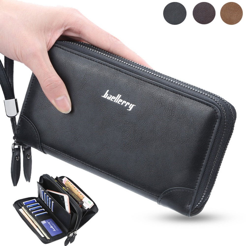 Men's Leather Long Wallet Zip Purse Clutch Phone Bag Credit Card Holder Billfold