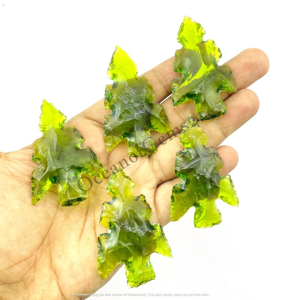 Manmade Green Peridot Arrowhead Crystal Loose Gemstones 4pc Set