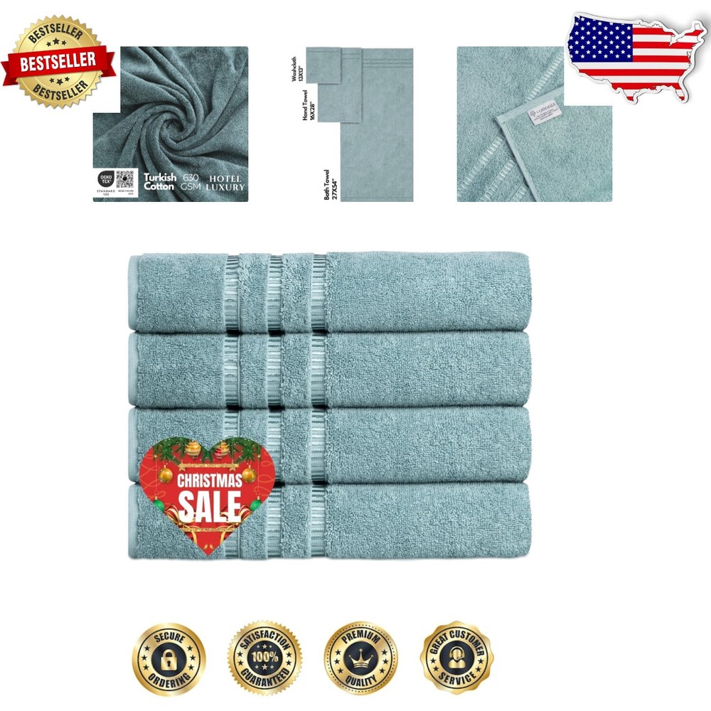 Vibrant Meadow Green Turkish Cotton Bath Towels - Set of 4, Super Absorbent