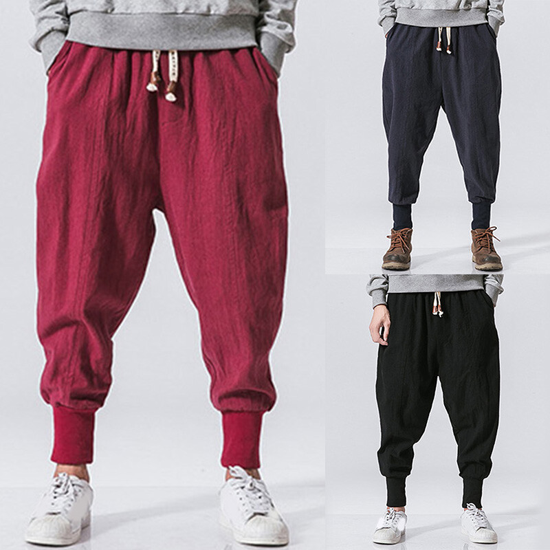 Men Baggy Harem Pants Japanese Mens Crotch Wide Leg Pants Casual Loose TrousersⓇ
