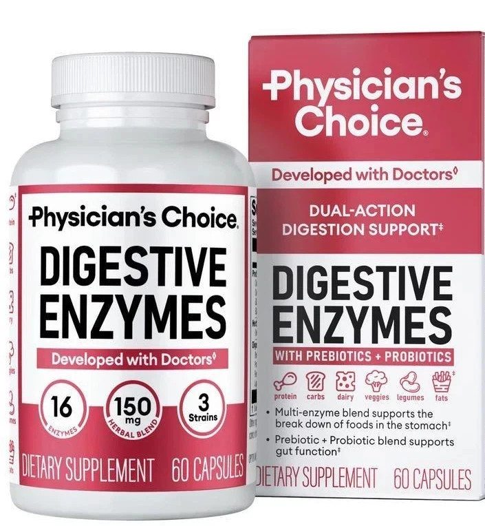 Physician's CHOICE Digestive Enzymes - Multi Enzymes, Organic Prebiotics - 60 CT