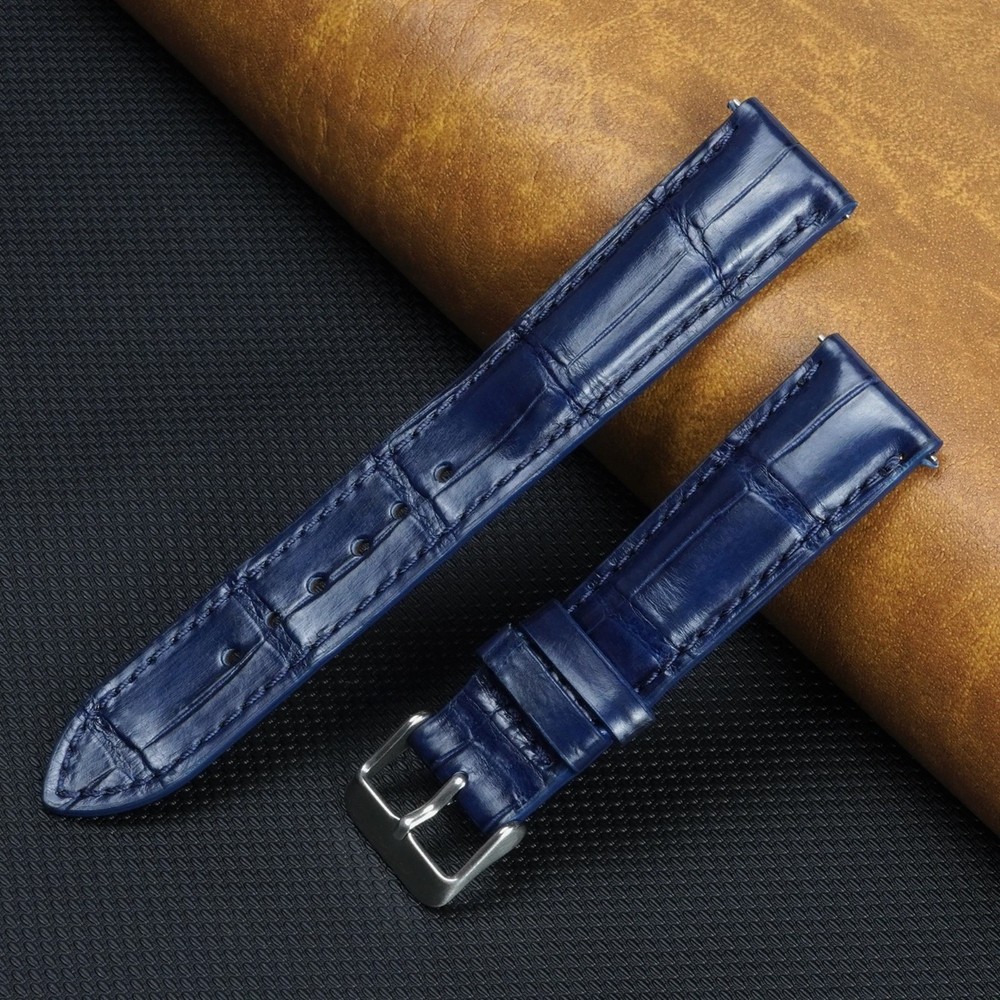 18mm Navy Blue Leather Watch Band Real Crocodile Watch Strap Men Quick Release