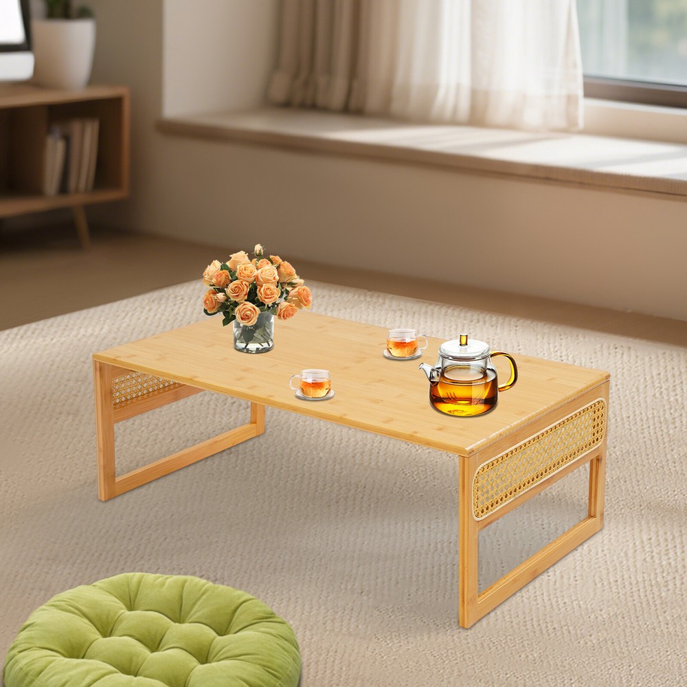 Japanese Bamboo Folding Floor Table - Portable Coffee Table for Sitting, 50kg Capacity