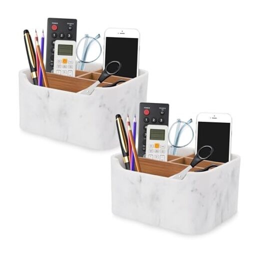 Modern Marble Desk Organizer and Remote Holder 2-Pack
