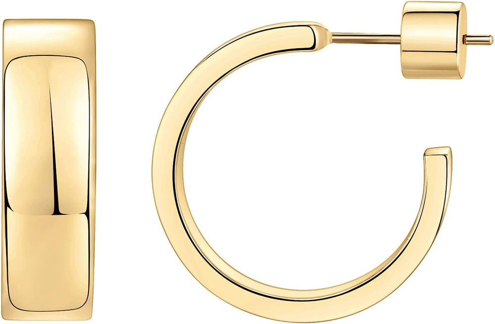 14K Gold Plated Thin Square Edge Open Hoop Earrings for Women | Trendy Lightweig