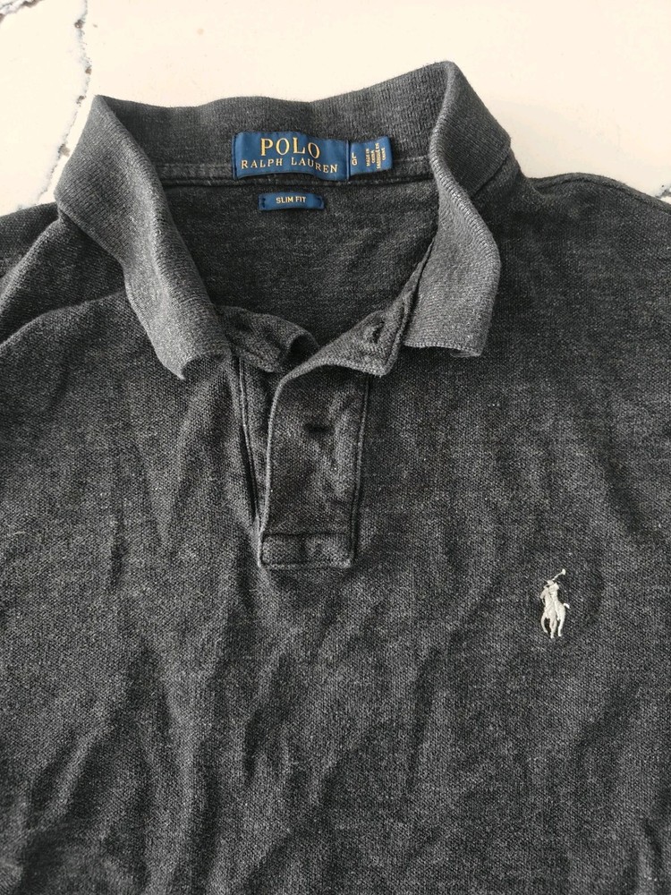 Polo Ralph Lauren Polo Shirt Black Slim Fit Short Sleeve Large Cotton White Pony