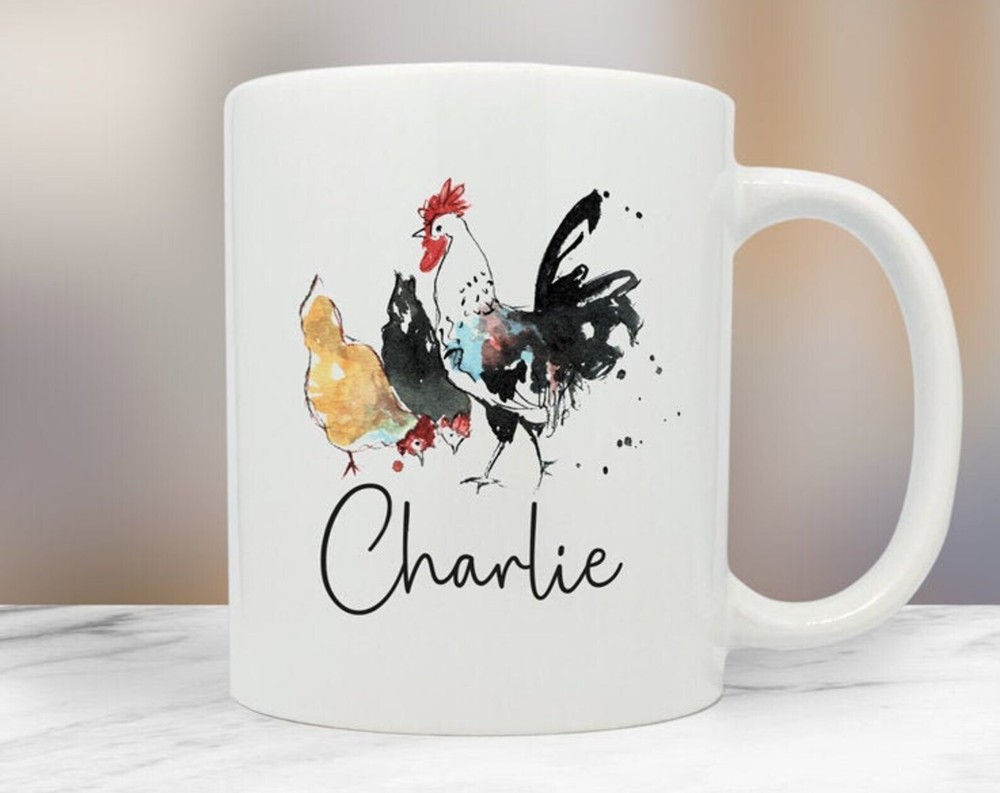 Personalised Farm Animals Mug Chicken Mugwater Colour Name Mug Personalised