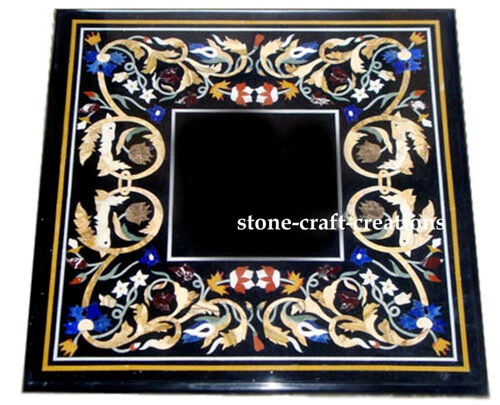 18-inch marble coffee table with intricate inlay work for office or side table