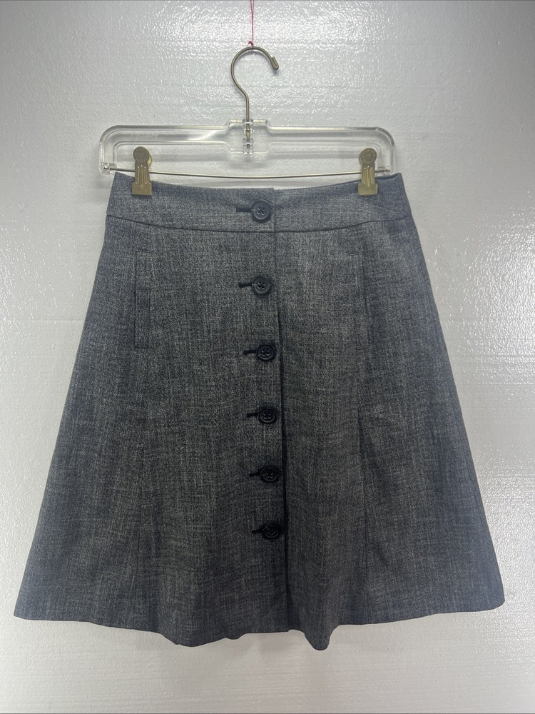 Banana Republic Womens Skirt A-line Button-Down Knee Length Black Retro Solid 2