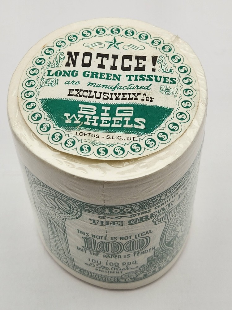 Vintage Novelty Gag Gift Toilet Paper with Big Wheels Design