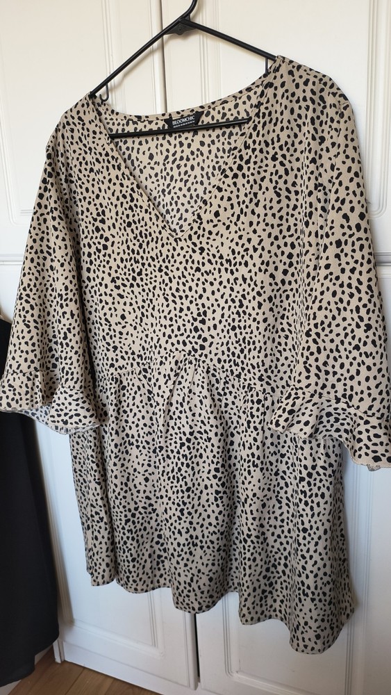 Bloomchic Blouse Top Womens 22-24 Plus Brown Leopard Print Short Sleeve (B5