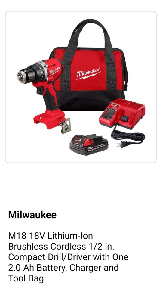 Milwaukee M18 18V Lithium-Ion Brushless  Cordless Drill/Driver Kit (3601-21P)