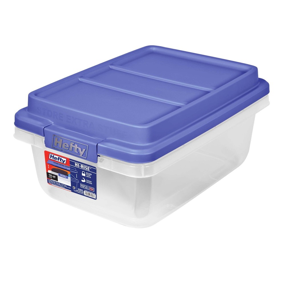 18 Quart Clear Plastic Storage Bin Container Tote Box with Blue HI-RISE Lid