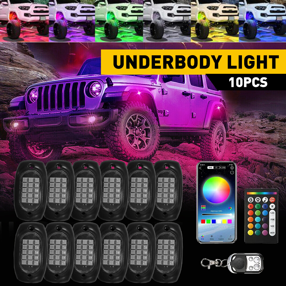 AUXITO 10 Pods RGB LED Rock Light Offroad Underbody Music APP Bluetooth I