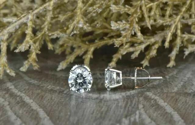 2Ct Round Cut Simulated Diamond Screw Back Stud Earrings in 14K White Gold
