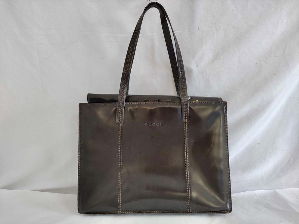 Vintage Gucci Brown Leather Bamboo Handle Shoulder Tote Bag