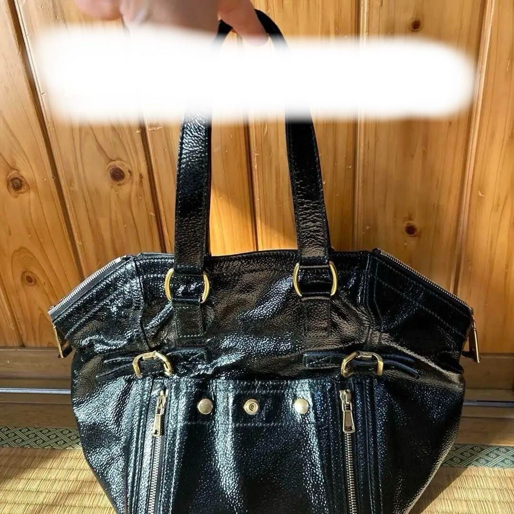 Vintage YSL Rive Gauche Black Leather Tote Shoulder Bag D266