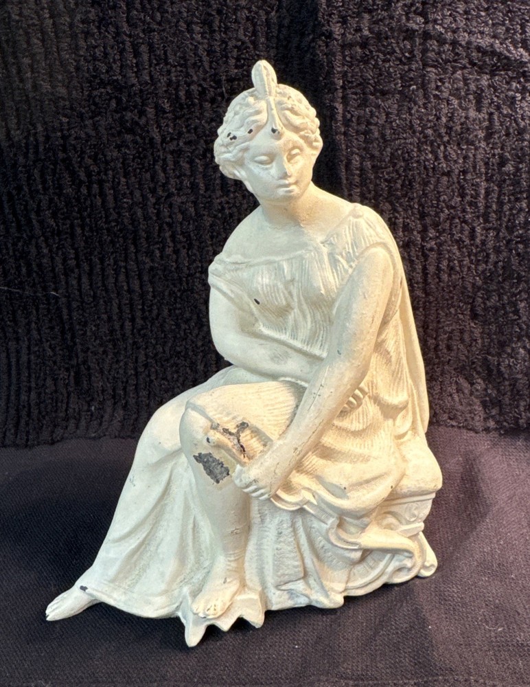 Vintage Roman Greek Cast Metal Figurine Painted Woman Statue 6.5 Inch
