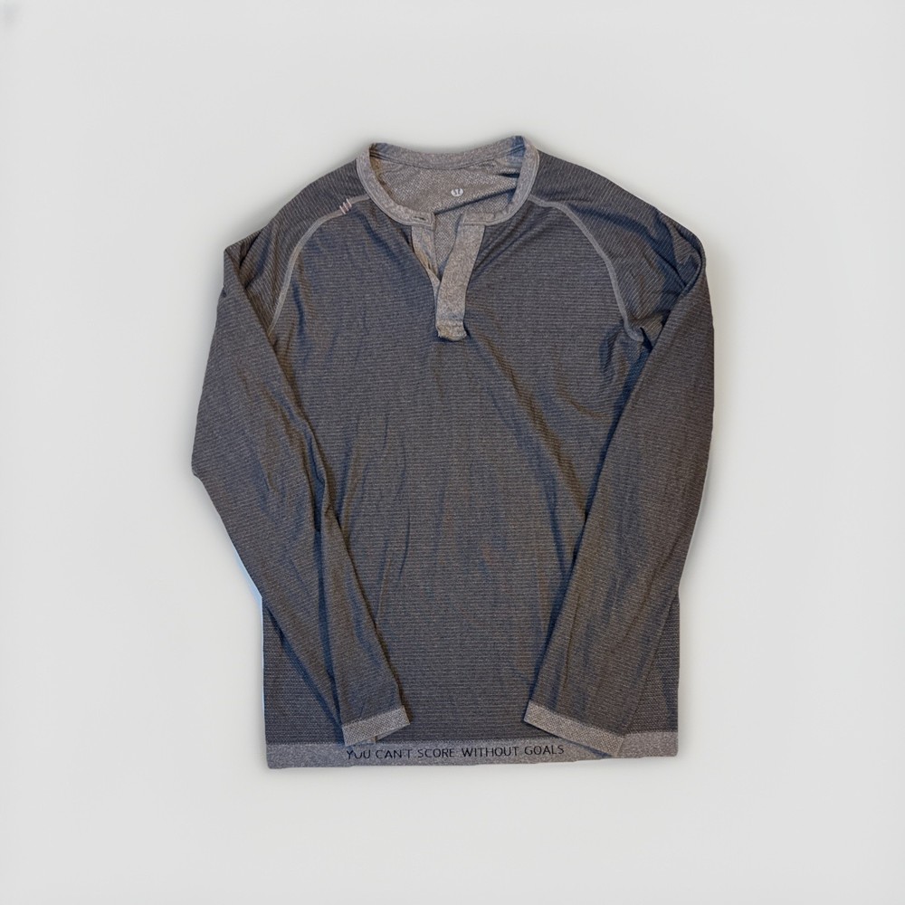 Lululemon Men’s Gray Long Sleeve Henley Performance Shirt Motivational Size M