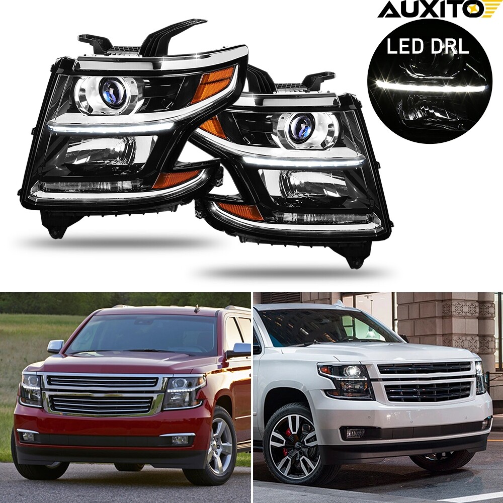 FITS 2015-2020 SUBURBAN/TAHOE [LED DRL] BLACK HOUSING PROJECTOR CLEAR HEADLIGHT