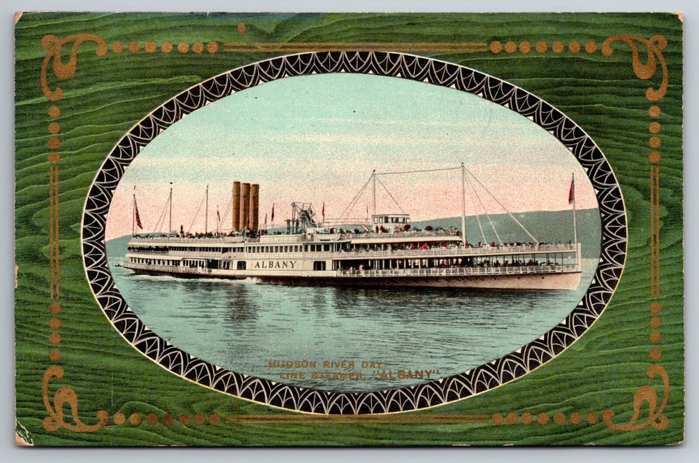 Vintage 1907 Hudson River Steamer Albany Framed Postcard NY