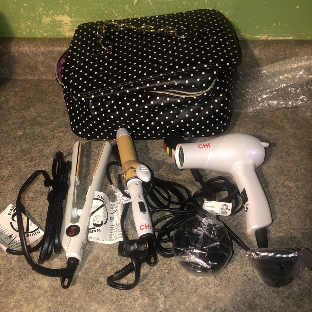 Travel CHI Air Ceramic Set Dual Voltage 3 4 Flat Iron 1 Curler Dryer 813843031144