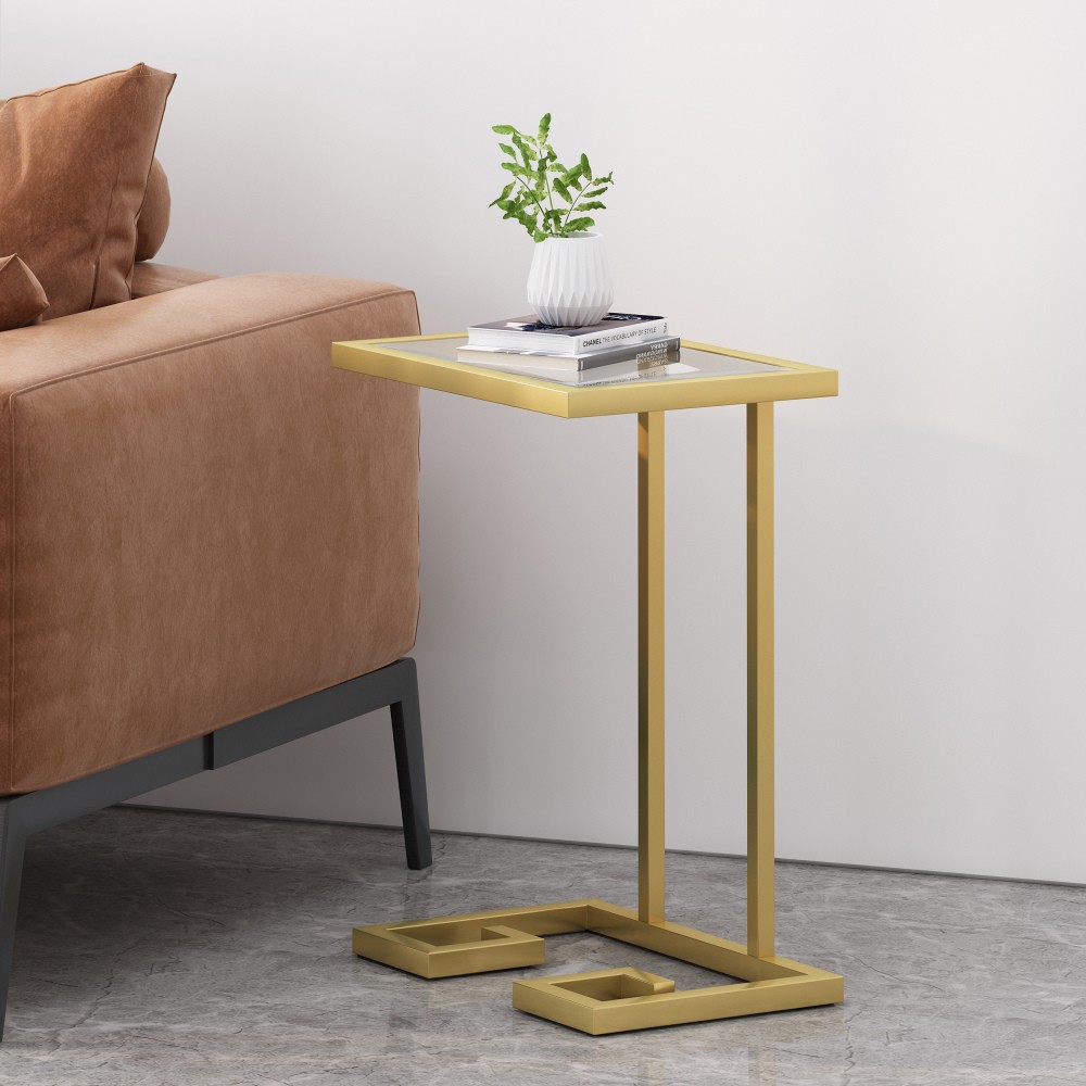 Side Table C-shaped design with tempered glass tabletop