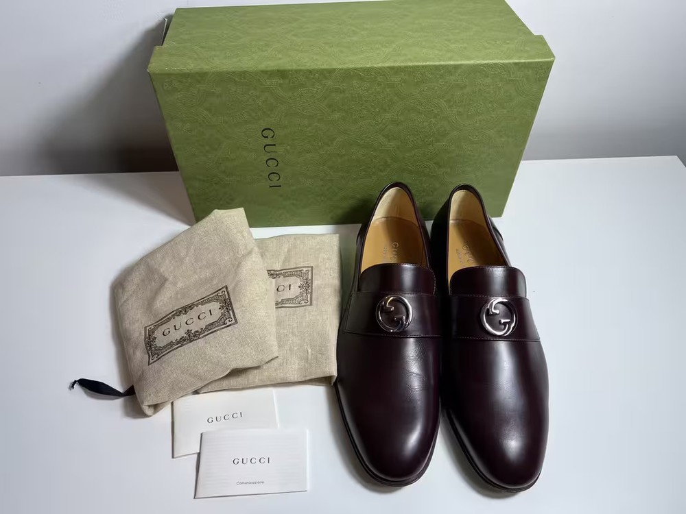 Authentic Gucci Burgundy Leather Loafers for Men Size UK8 EU42