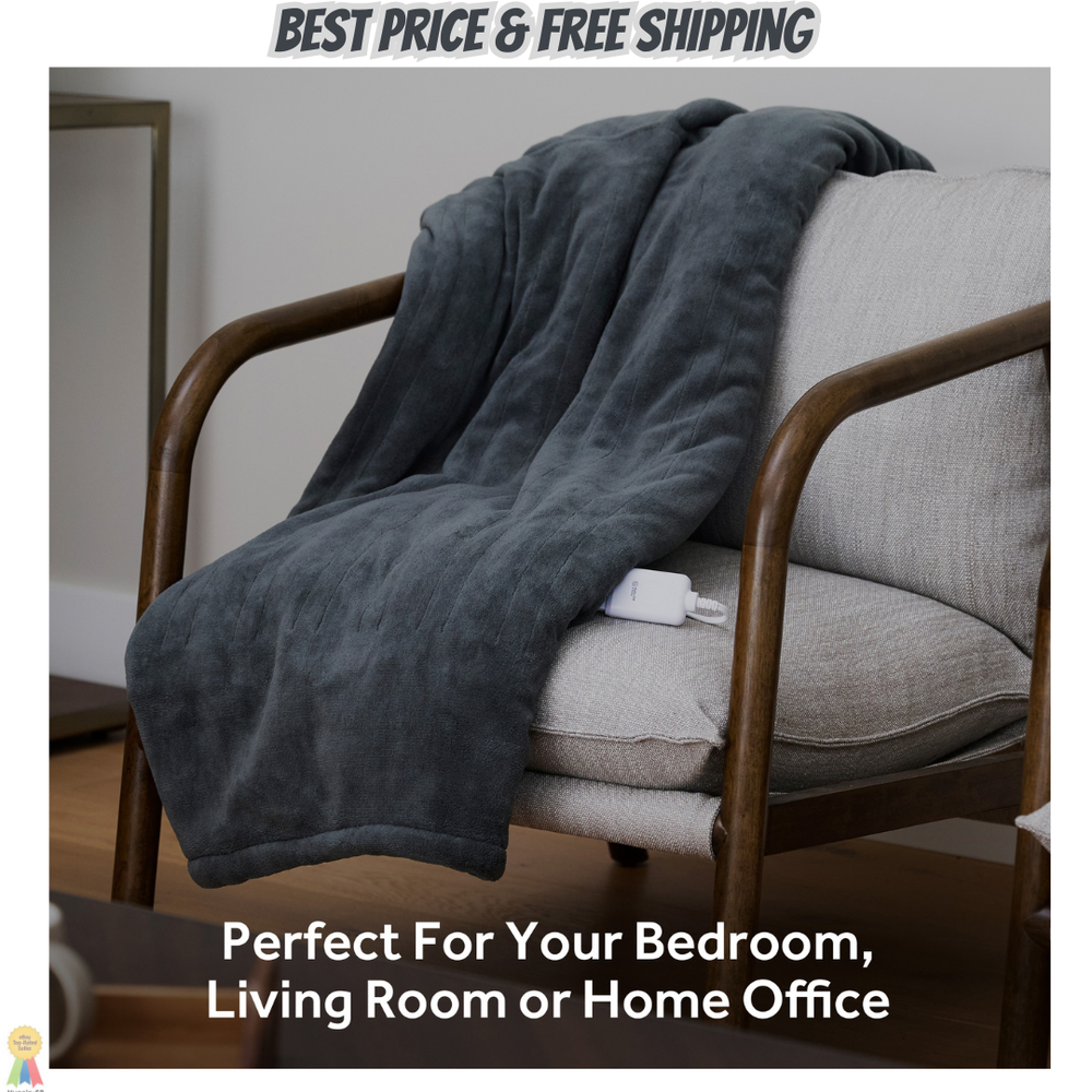 Sunbeam Throw Slate Microplush Sherpa, Electric Heated Blanket, 50” x 60”