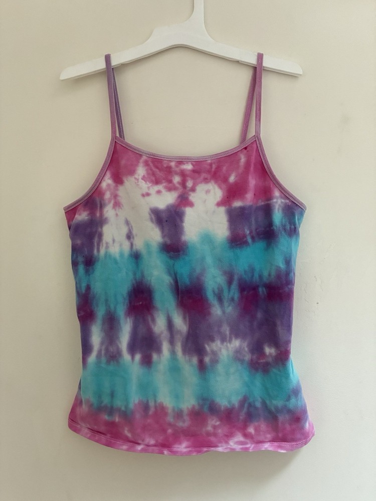 wonder nation Kids Girls Colorful Tie Dye Cotton Built-In-Bra Tank Top Multi L