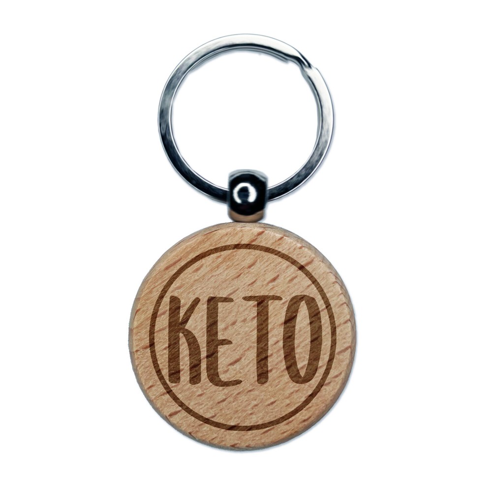 Keto Food Diet Engraved Wood Round Keychain Tag Charm