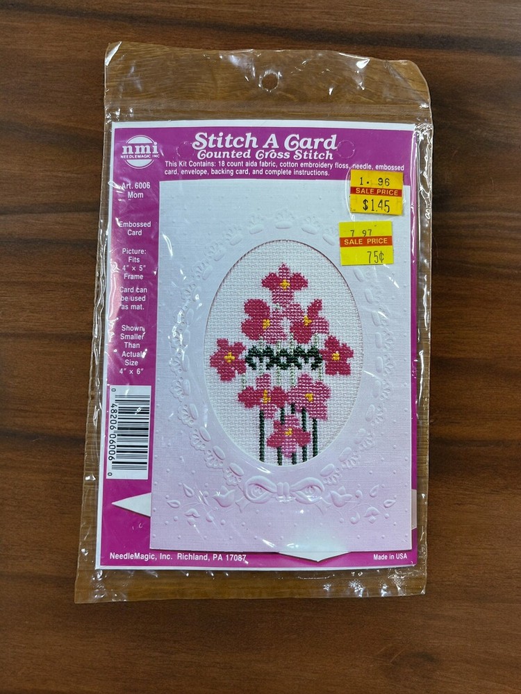 Counted Cross Stitch Kit 6006 Mom Stitch A Card 4 X 6 NMI NOS Floral Mom