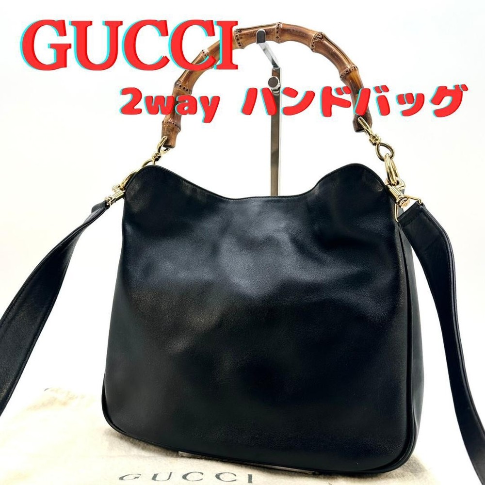 Gucci Bamboo Black Leather Two-Way Shoulder Handbag Pre-Owned
