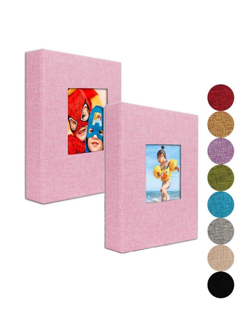 Small Photo Album 4x6 – Clear Pages Linen Cover with Front Window Pack of 2 E...