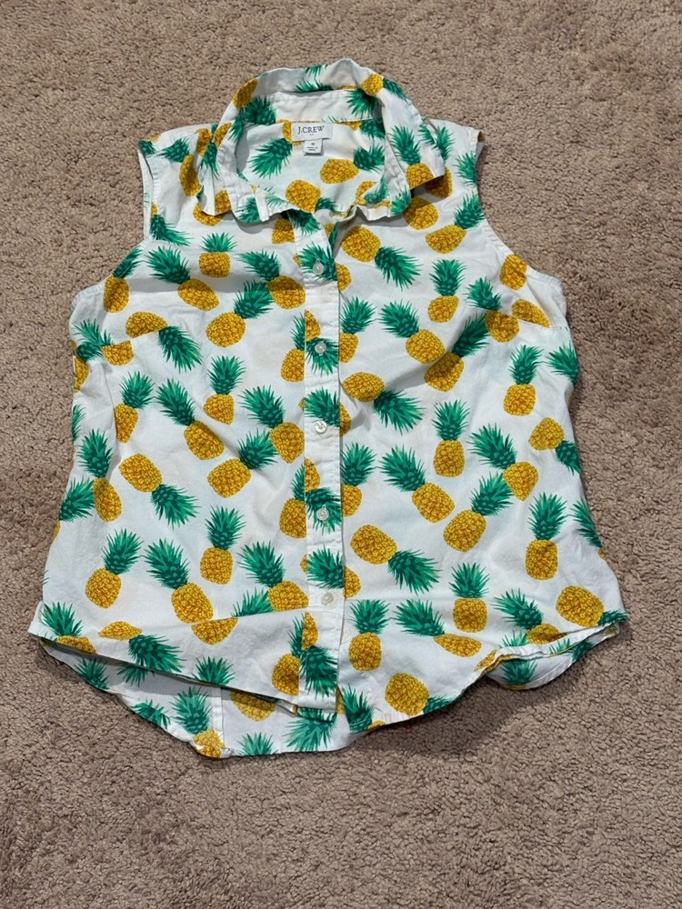 J. Crew Womens Shirt Size Small Multicolor Pineapple Print Button Front Casual